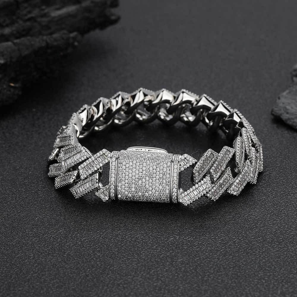18mm Mixed Link Cuban Chain Bracelet with Zircon - CaratixJewelry
